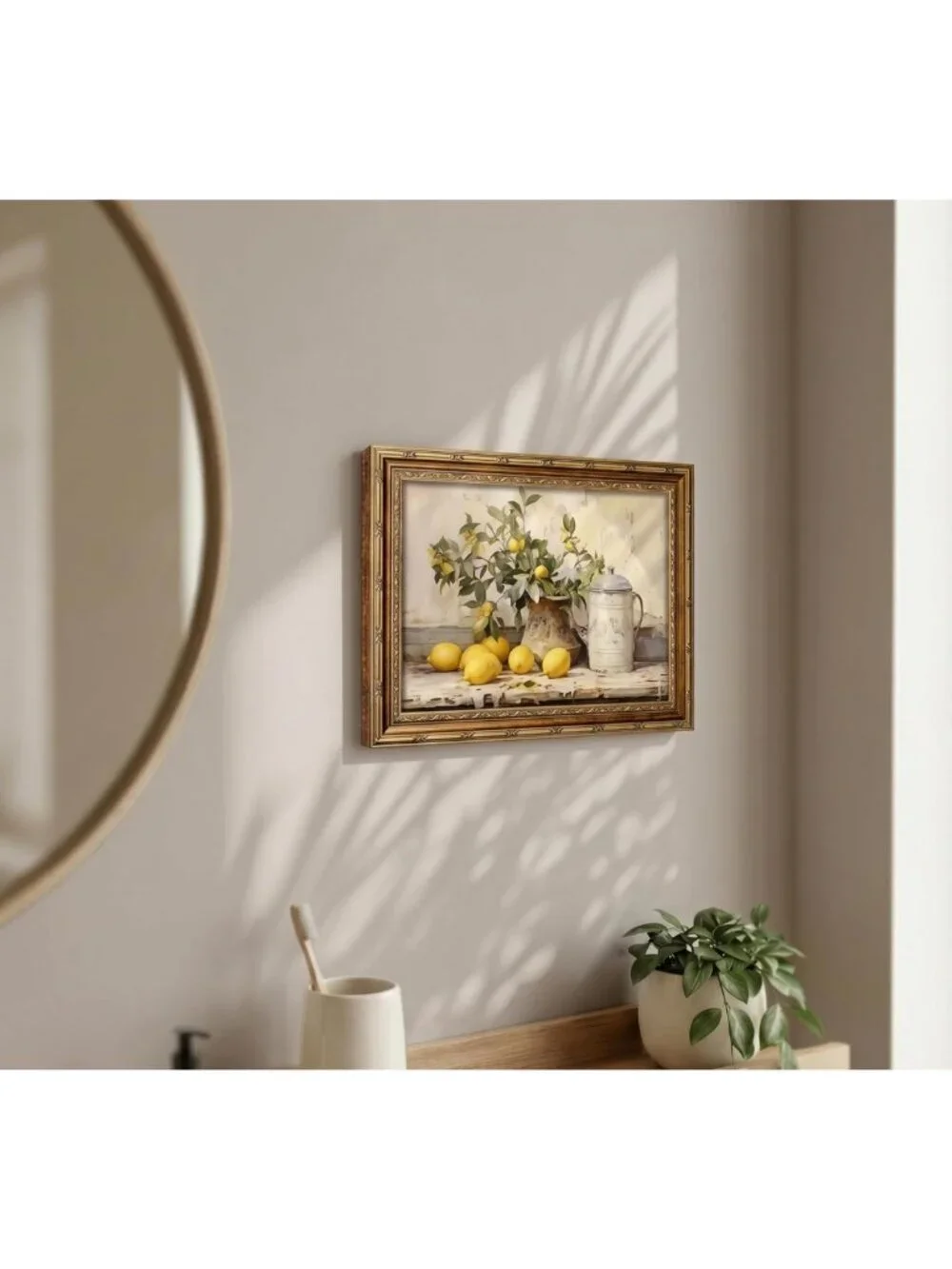 Rustic Vintage Gold Framed Lemon Canvas Wall Art - Farmhouse Kitchen Decor